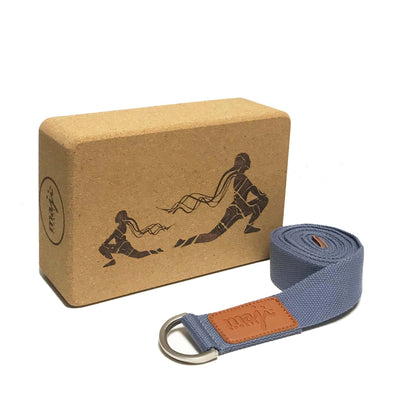 Pilates Engraved Block & Strap Bundle (Light Blue)